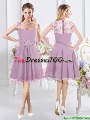 Delicate Straps Straps Cap Sleeves Knee Length Lace Zipper Bridesmaid Dress with Lavender