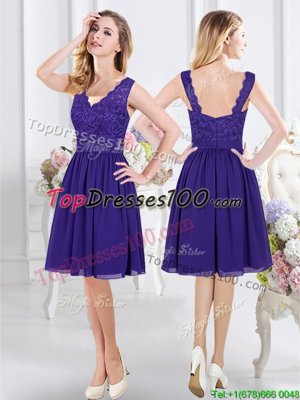 Fashionable Scalloped Sleeveless Zipper Wedding Party Dress Purple Chiffon