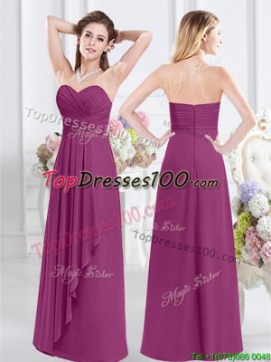 Shining Fuchsia Sweetheart Neckline Ruching Wedding Guest Dresses Sleeveless Zipper