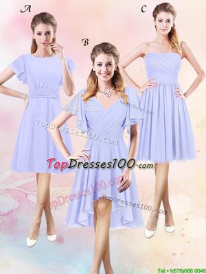 Sophisticated Lavender Side Zipper Scoop Ruching Wedding Guest Dresses Chiffon Short Sleeves
