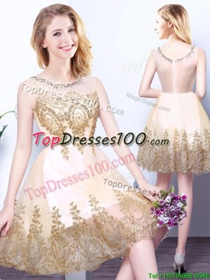 Simple Champagne Quinceanera Court of Honor Dress Prom and Party and Wedding Party and For with Beading Scoop Sleeveless Zipper