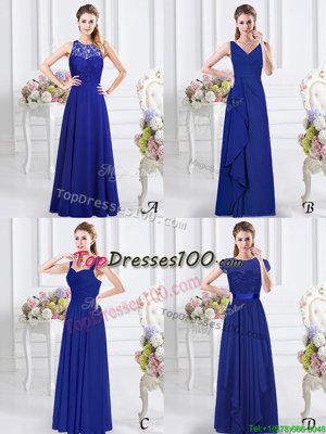 Amazing Floor Length Royal Blue Wedding Party Dress V-neck Sleeveless Zipper