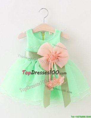 Cheap Yellow Green Scoop Neckline Beading and Bowknot Flower Girl Dress Sleeveless Zipper
