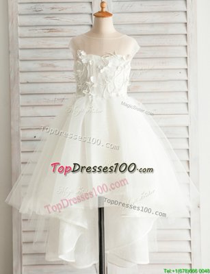 Scoop Short Sleeves Tulle Flower Girl Dresses Appliques Zipper