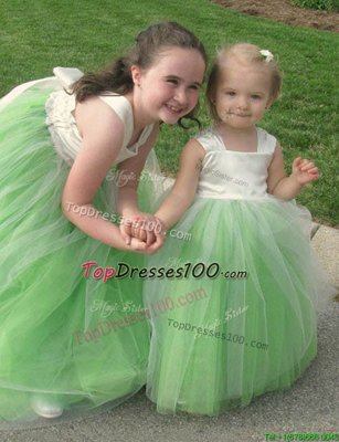 Custom Design Apple Green Sleeveless Tulle Lace Up Flower Girl Dresses for Less for Prom and Party