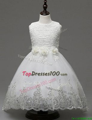 Scoop With Train White Flower Girl Dresses for Less Organza Brush Train Sleeveless Lace and Appliques and Bowknot