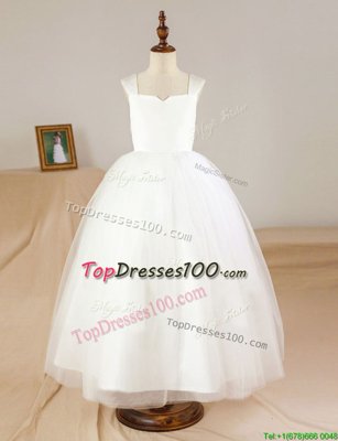 Glamorous Tulle Straps Sleeveless Zipper Ruching Flower Girl Dresses for Less in White