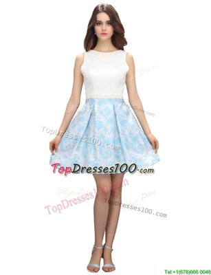 Scoop Printed White Sleeveless Mini Length Beading and Pattern Zipper Casual Dresses