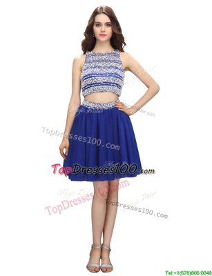 Shining Knee Length Royal Blue Party Dress Scoop Sleeveless Backless