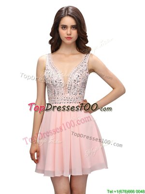 Exceptional Baby Pink Empire Beading Party Dress for Toddlers Zipper Chiffon Sleeveless Mini Length