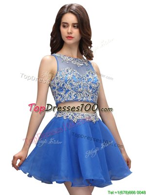Scoop Sleeveless Zipper Mini Length Beading Party Dresses