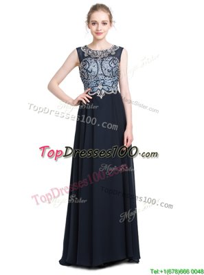 Scoop Chiffon Sleeveless With Train Prom Evening Gown Brush Train and Beading