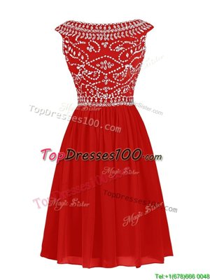 Deluxe Knee Length Red Cocktail Dresses Bateau Cap Sleeves Zipper