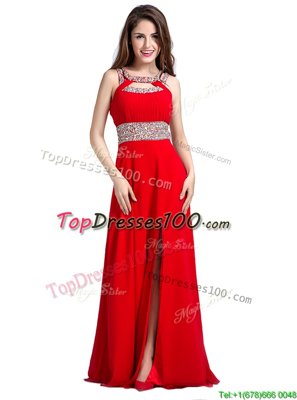 Red Square Zipper Beading Dress for Prom Sleeveless