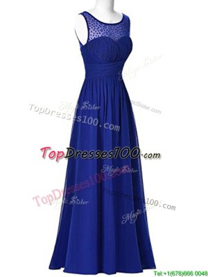 Extravagant Navy Blue Empire Chiffon V-neck Sleeveless Beading Floor Length Zipper Prom Dress