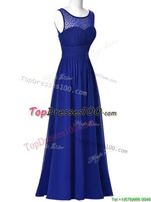 Custom Fit Scoop Royal Blue Sleeveless Floor Length Beading Zipper Prom Gown