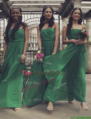 Green Strapless Neckline Ruching Dress for Prom Sleeveless Zipper