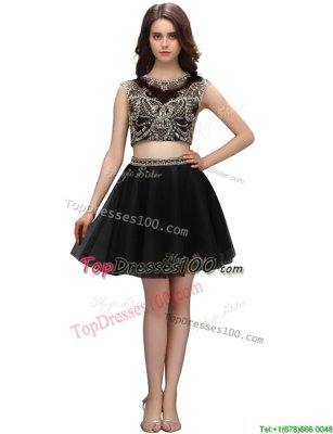 Trendy Black High-neck Neckline Beading Juniors Party Dress Sleeveless Backless