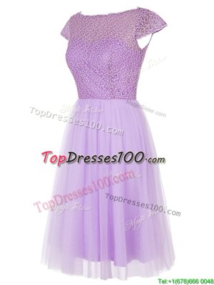 Customized Knee Length Lavender Party Dress Wholesale Bateau Cap Sleeves Zipper