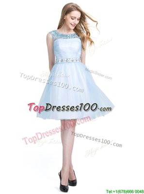 Pretty Light Blue Tulle Zipper Scoop Sleeveless Knee Length Club Wear Beading