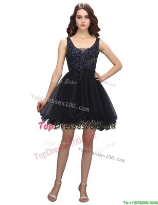 Best V-neck Sleeveless Criss Cross Club Wear Black Organza
