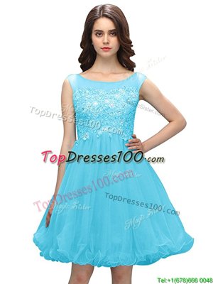 Fancy Baby Blue Zipper Bateau Beading and Appliques Cocktail Dress Organza Sleeveless