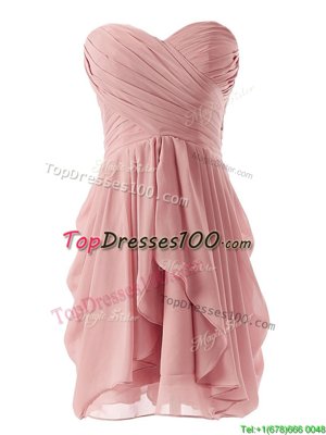 Pink Column/Sheath Chiffon Sweetheart Sleeveless Ruching Mini Length Lace Up Club Wear