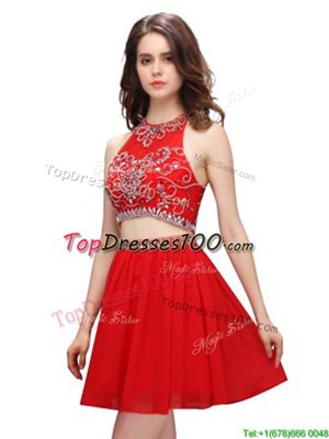 Decent Red Scoop Neckline Beading Cocktail Dresses Sleeveless Zipper