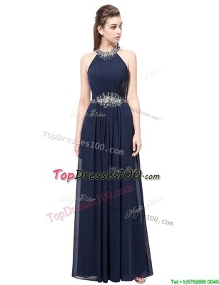 Artistic Navy Blue Side Zipper Scoop Beading Evening Dress Chiffon Sleeveless