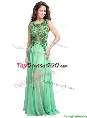 Glamorous Blue Chiffon Backless Homecoming Dress Sleeveless Floor Length Beading