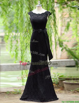 Mermaid Scoop Lace Pageant Dress Womens Black Zipper Sleeveless Floor Length