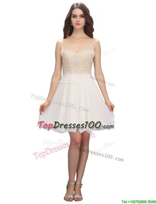 Dazzling White Sleeveless Chiffon Backless Juniors Party Dress for Prom and Party