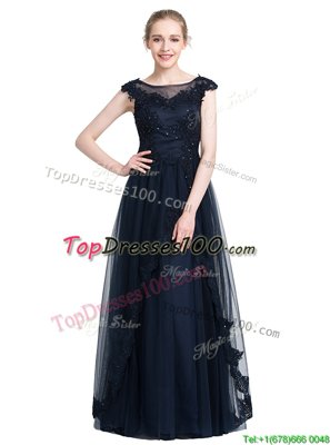 Free and Easy Black Empire Bateau Sleeveless Tulle Floor Length Zipper Beading Prom Gown