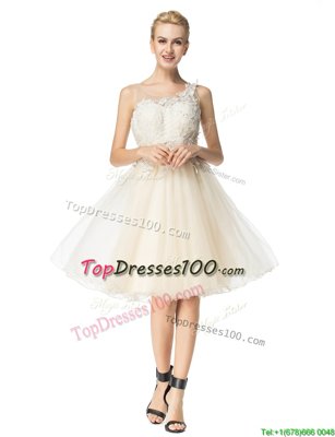 Knee Length Champagne Party Dress Scoop Sleeveless Zipper