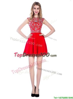 Red Tulle Zipper High-neck Sleeveless Mini Length Juniors Party Dress Beading