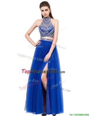 Noble Square Sleeveless Tulle Prom Dress Beading Criss Cross
