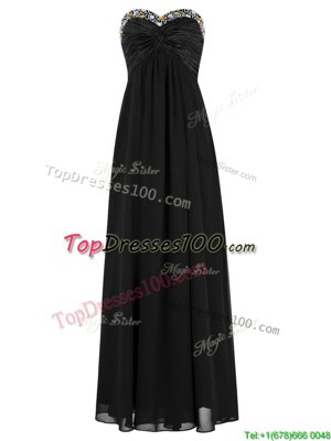 Black Empire Chiffon Sweetheart Sleeveless Beading Floor Length Zipper Dress for Prom