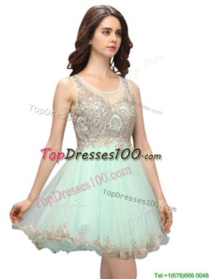 Captivating Scoop Beading and Appliques Teens Party Dress Apple Green Zipper Sleeveless Mini Length
