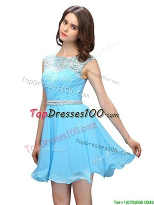 Wonderful Scoop Sleeveless Zipper Custom Made Baby Blue Chiffon