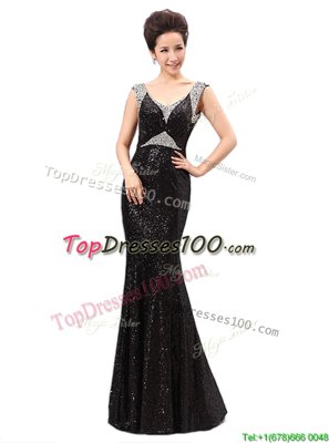 Sumptuous Sequins Homecoming Dress Black Zipper Sleeveless Floor Length