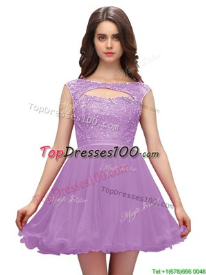 Glorious Lavender Chiffon Zipper Womens Party Dresses Sleeveless Mini Length Beading