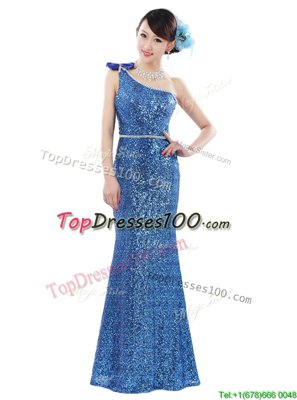 Customized One Shoulder Sleeveless Zipper Floor Length Sequins Prom Dress