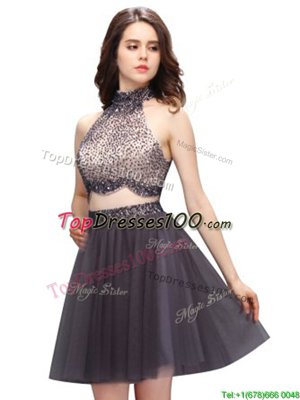 High-neck Sleeveless Chiffon Teens Party Dress Beading Zipper