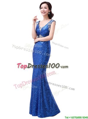 Affordable V-neck Sleeveless Sequined Prom Evening Gown Sequins Zipper