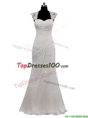White Cap Sleeves Lace Floor Length Wedding Gowns