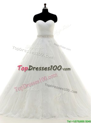Flirting Brush Train Mermaid Wedding Dress White Square Tulle Sleeveless With Train Zipper