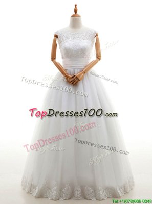 Dynamic A-line Wedding Gowns White Scoop Tulle Sleeveless Floor Length Lace Up