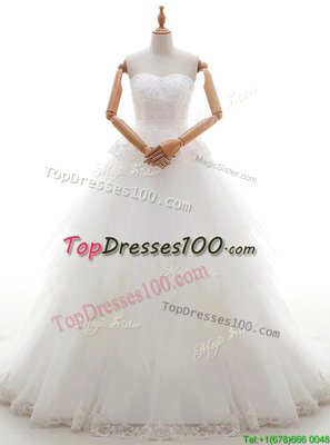 White Sleeveless Court Train Lace With Train Wedding Dresses