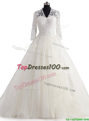 Most Popular 3|4 Length Sleeve Brush Train Zipper With Train Appliques Bridal Gown