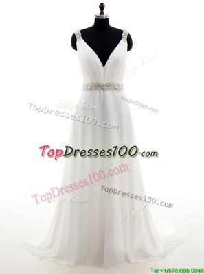 Elegant With Train Zipper Bridal Gown White and In for Wedding Party with Beading Brush Train